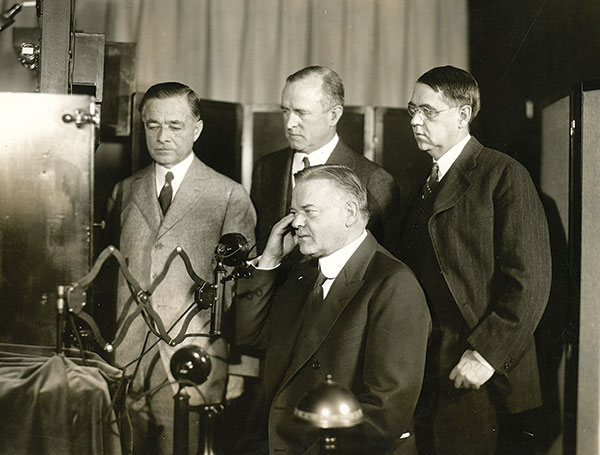 Hoover uses prototype to place video phone call.